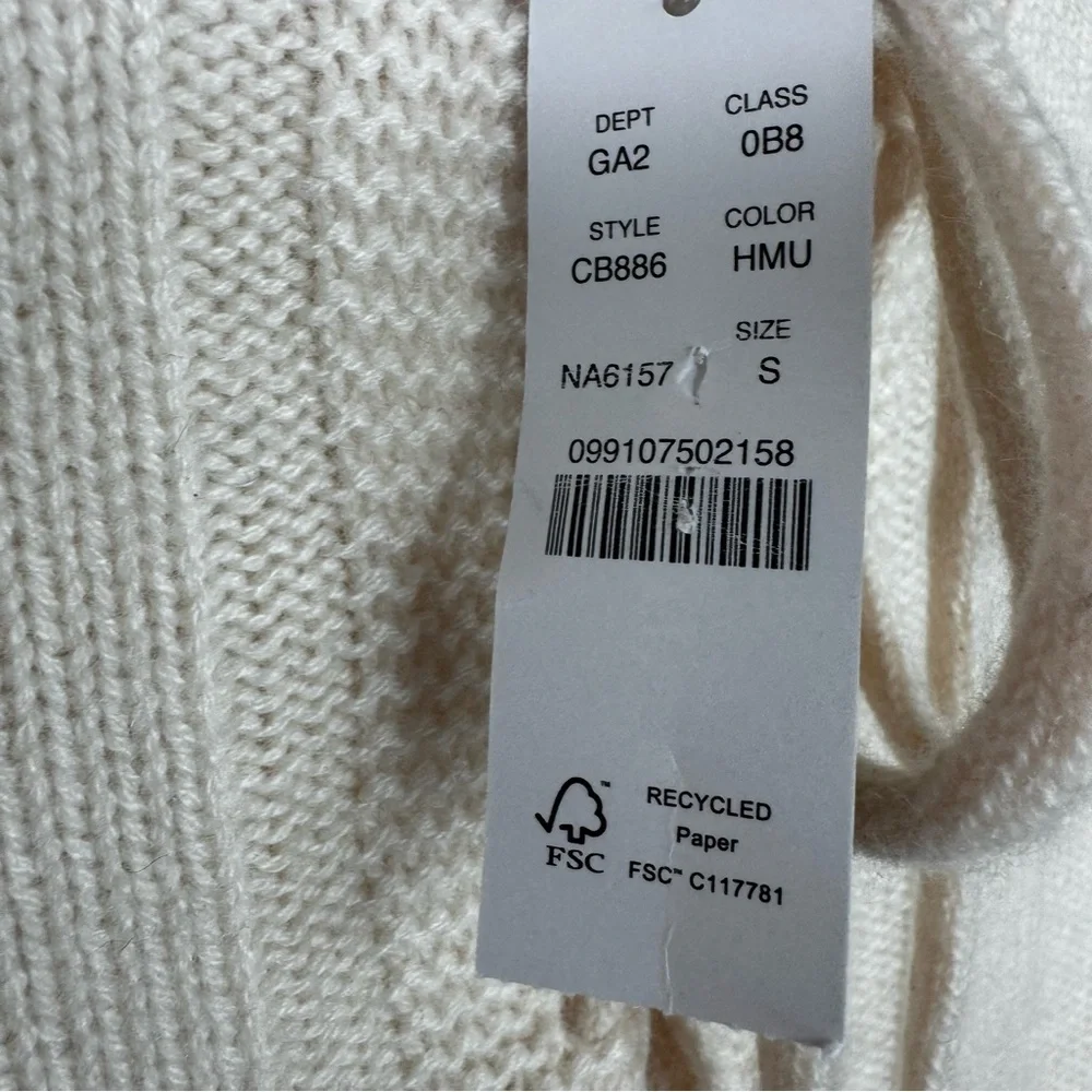 J. Crew Collection Lace Up Sweater 100% Cashmere Cream  Ribbed S NWT *flaw - Picture 8 of 14